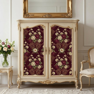 Papier Mousseline Décor floral Art nouveau ivoire Bourgogne vintage