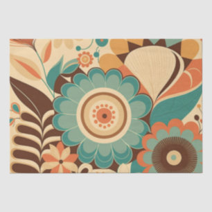 Papier Mousseline Décor vintage rétro brun floral beize vert