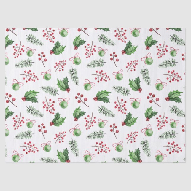 Papier Mousseline Décorations d'arbre de Noël & Holly (Recto)