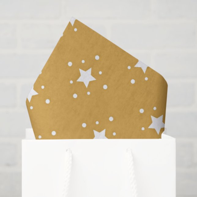 Papier Mousseline Decorative Stars on Gold Background (Sac cadeau)
