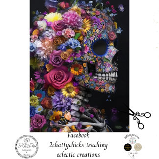 Papier Mousseline Découpage3 Fleurs vives crânes Mélange de supports