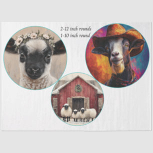 Papier Mousseline Découpage 12 & 10" Animaux de ferme ronds 