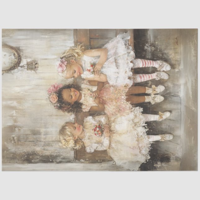 Papier Mousseline Découpage 3 Enfants Fleurs d'amitié (Recto)