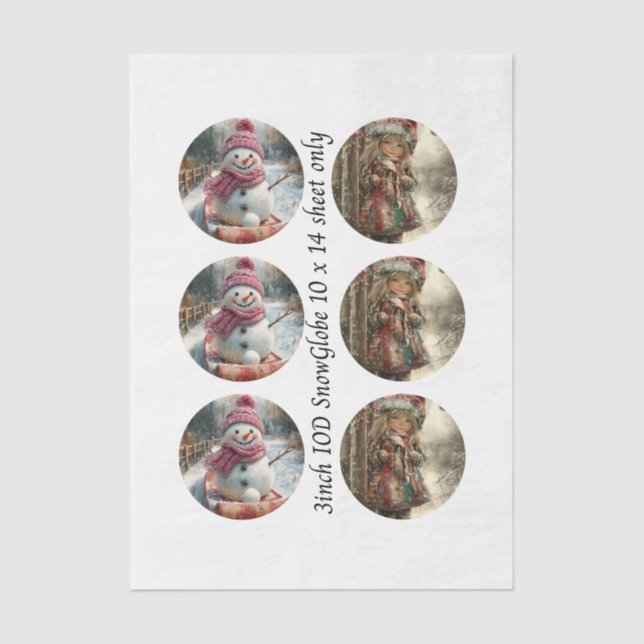 Papier Mousseline Decoupage 3" Mould Snow Globe Snowman & Girl  (Recto)
