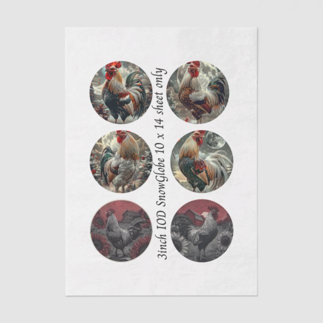 Papier Mousseline Decoupage 3" Snow Globe Moulds Roosters Red Barn (Recto)