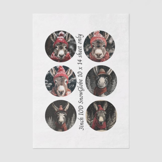 Papier Mousseline Decoupage 3" Snow Globe Moulds Whimsical Donkeys (Recto)