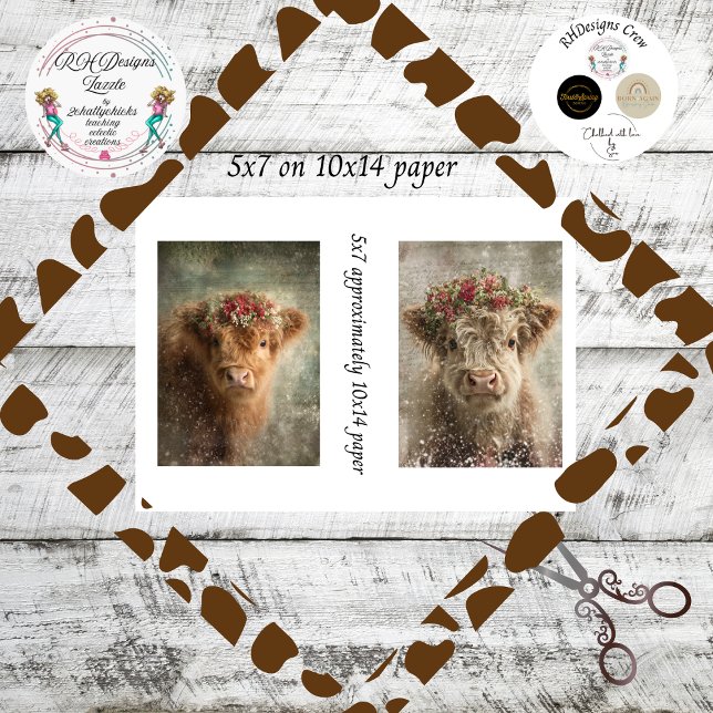 Papier Mousseline Decoupage 5x7 Highland Calves Winter Scene  (Créateur téléchargé)
