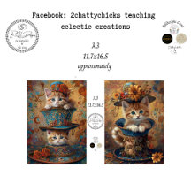 Decoupage A3 Whimsical Cat in Hats 