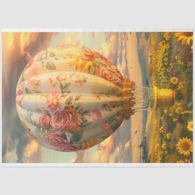 Papier Mousseline Découpage à bulle d'air chaud floral, (Recto)