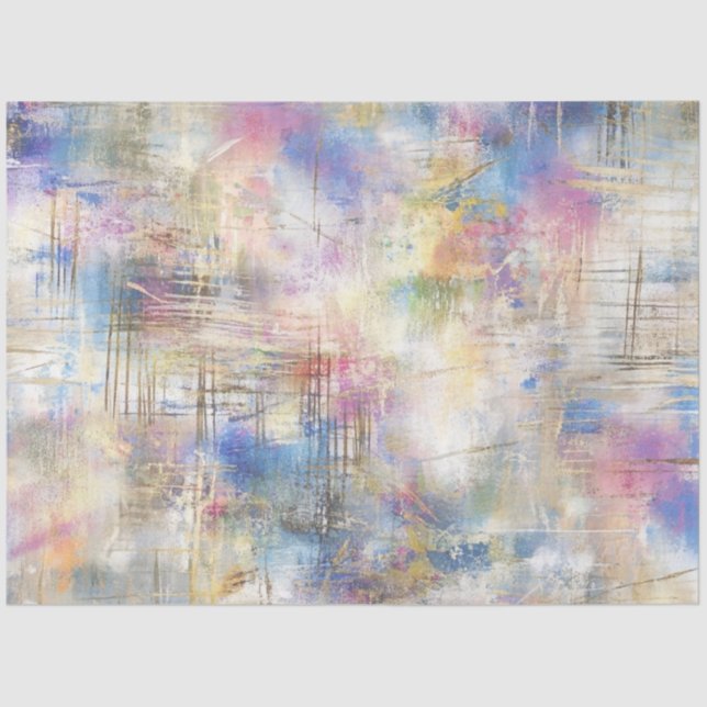 Papier Mousseline Découpage Abstrait bleu rose violet jaune (Recto)