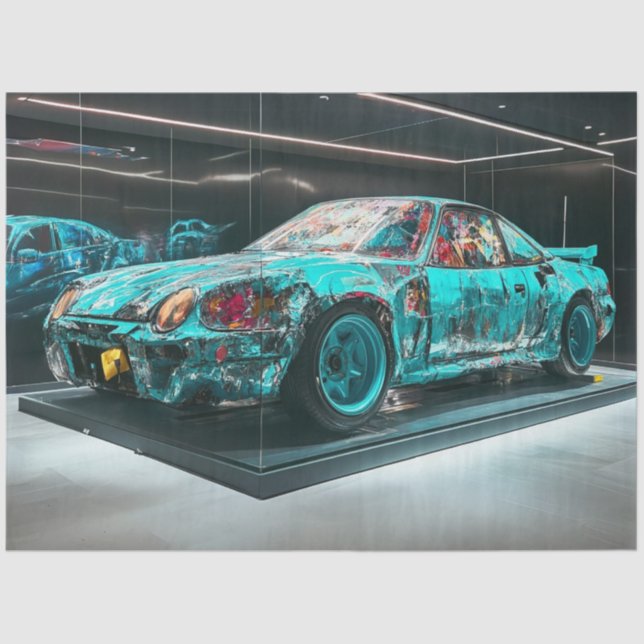 Papier Mousseline Découpage Abstrait Turquoise Rousty Car modifié (Recto)