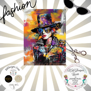 Papier Mousseline Découpage Abstraite dame habillée de teintes vives