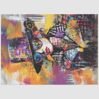 Papier Mousseline Découpage Abstraite dame habillée de teintes vives