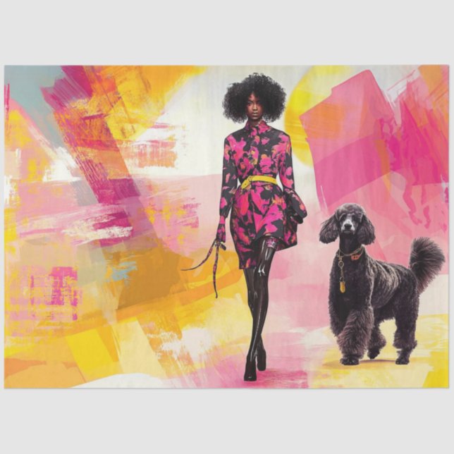 Papier Mousseline Découpage Abstraite Femme Standard Poodle. (Recto)