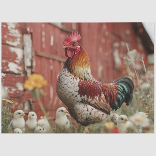 Papier Mousseline Découpage Agricole rustique Scène Rooster Chicks G (Recto)