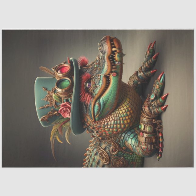 Papier Mousseline Découpage Alligator Steampunk Haut chapeau avec pl (Recto)