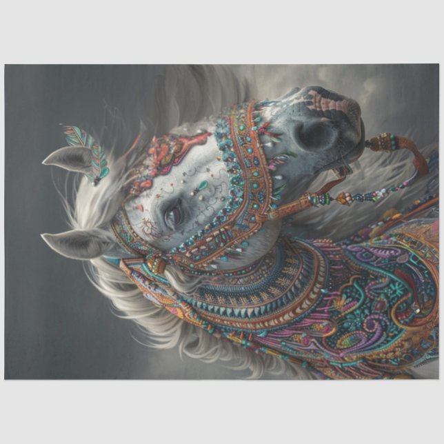 Papier Mousseline Decoupage American Indian Vibrant Decorated Horse (Recto)