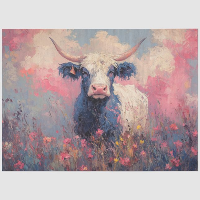 Papier Mousseline Découpage Art numérique pétrolier Vache des hautes (Recto)