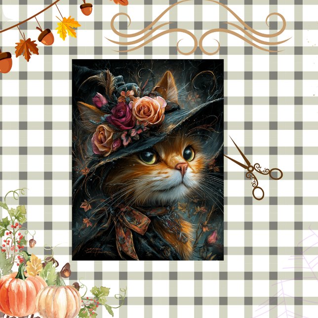 Papier Mousseline Découpage Automne Victorien habillé Chat Art (Créateur téléchargé)