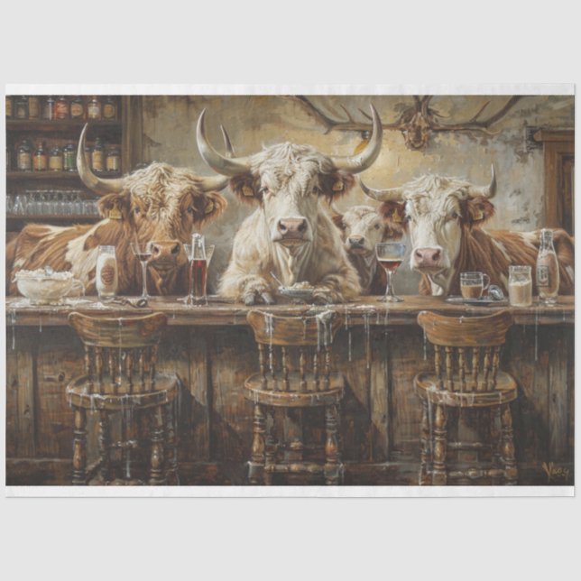 Papier Mousseline Découpage Bar Occidental Avec Vaches Dans Le Salon (Recto)