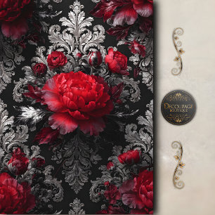 Papier Mousseline Decoupage Baroque Rose Rouge