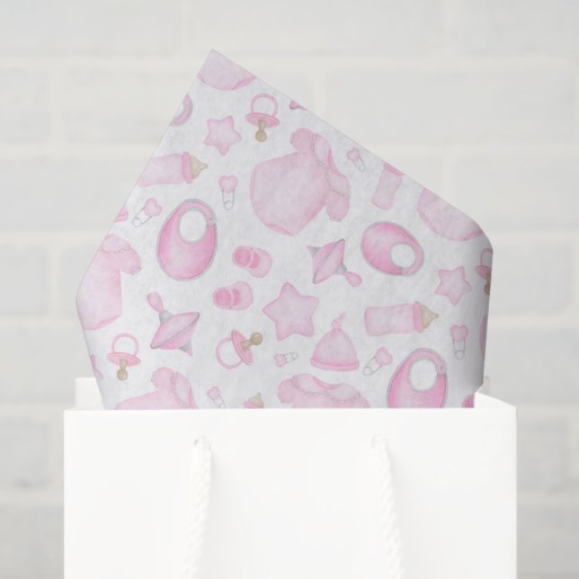 Papier Mousseline Découpage Bébé fille douche rose (Sac cadeau)