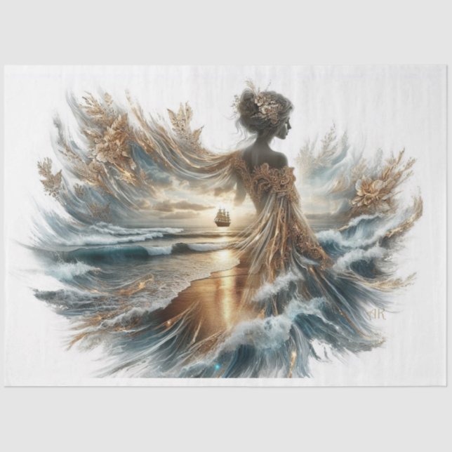 Papier Mousseline Découpage Belle Lady Ocean Voilier Gown (Recto)