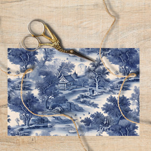 Papier Mousseline Découpage bleu saule Vintage