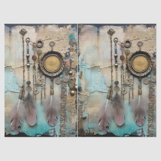 Papier Mousseline Découpage BoHo Dreamcatcher Feathers (Recto)