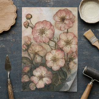 Papier Mousseline Découpage botanique de rose sauvage rose blush vin