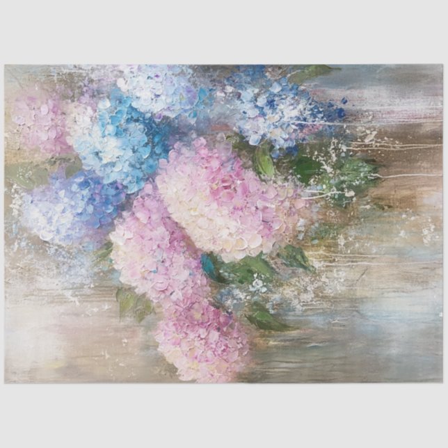 Papier Mousseline Découpage Bouquet Hydrangeas Pastel Couleurs (Recto)