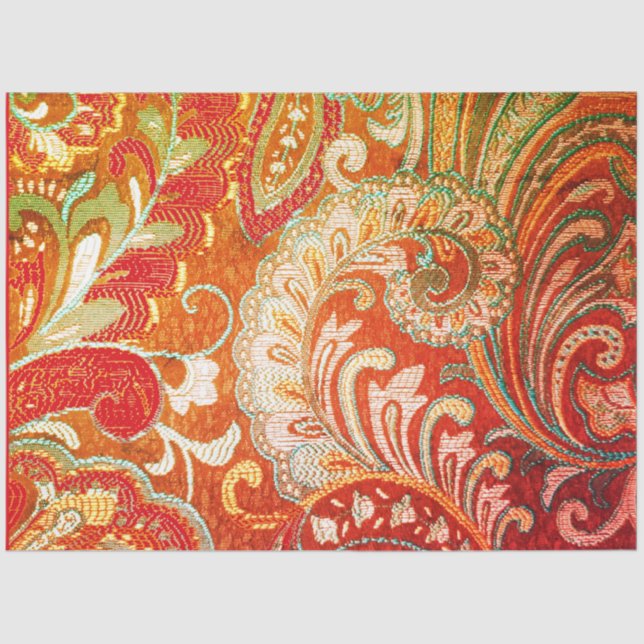 Papier Mousseline Découpage Brocade rouge orange jaune (Recto)