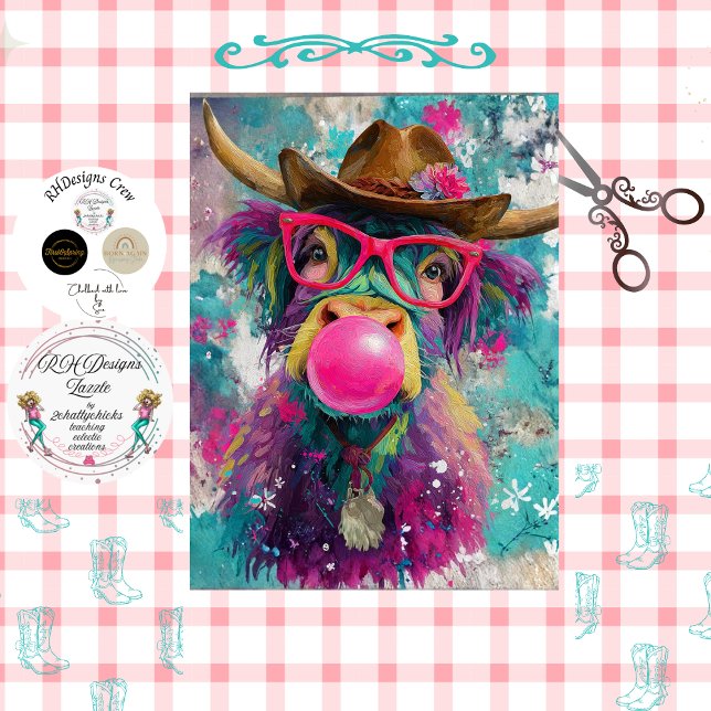 Papier Mousseline Decoupage Bubblegum Highland Cowgirl  (Créateur téléchargé)