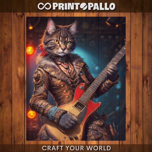 Papier Mousseline Découpage - chat Steampunk jouant de la guitare - (Créateur téléchargé)