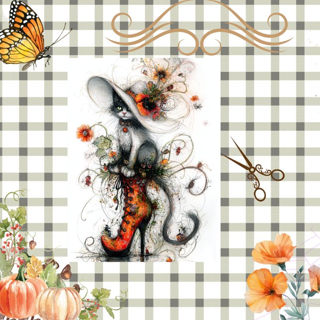 Papier Mousseline Découpage Chat Whimsical à Stiletto Fall (Créateur téléchargé)