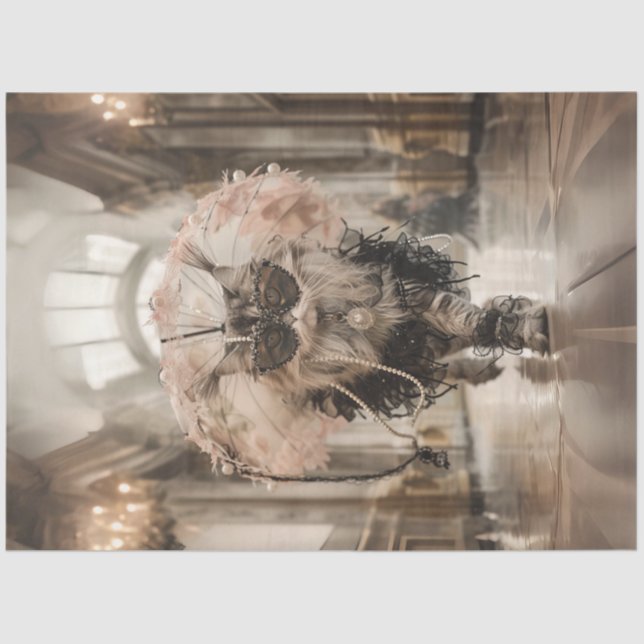 Papier Mousseline Découpage Chat Whimsical sur la dentelle des perle (Recto)