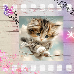 Papier Mousseline Découpage Chaton lunatique Équilibrage sur Fil Hau