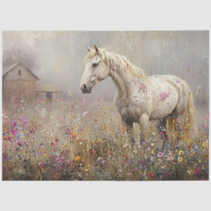 Papier Mousseline Découpage Cheval Blanc Whimsical Champ de Fleurs