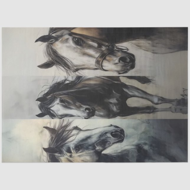 Papier Mousseline Découpage Cheval Charbon Collage Art Rustique (Recto)