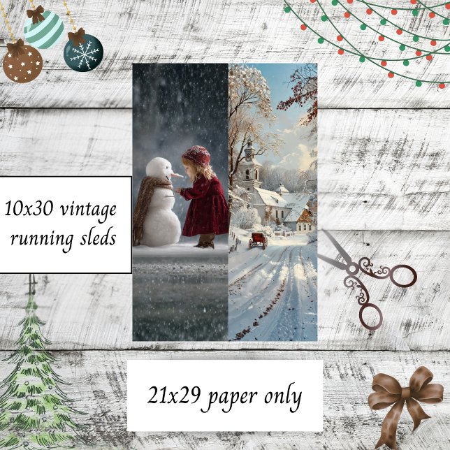 Papier Mousseline Decoupage Child Snowman Church Winter Sled Runners (Créateur téléchargé)