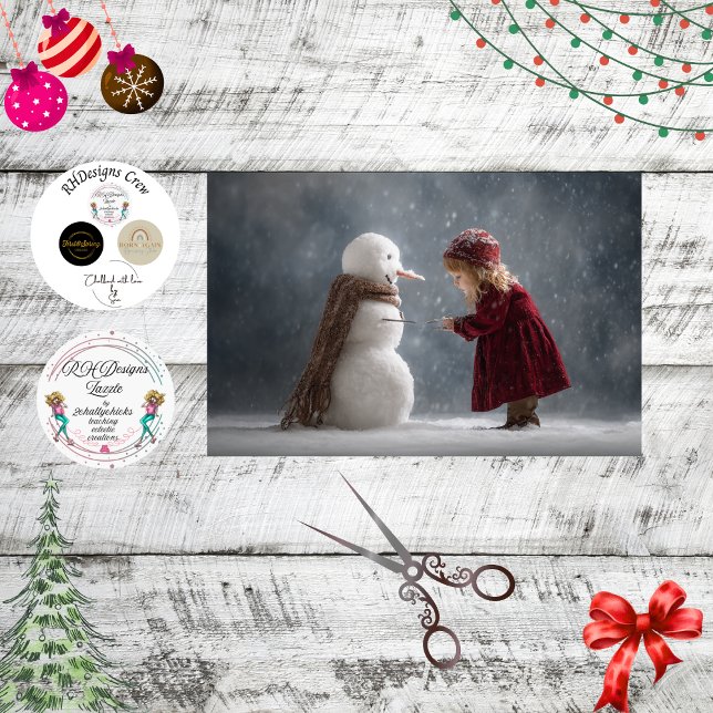Papier Mousseline Decoupage Child & Snowman Winter Scene (Créateur téléchargé)
