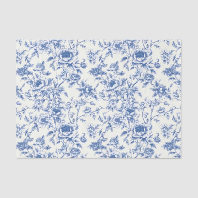 Papier Mousseline Découpage Chinoiserie Bleu Floral Douche d'anniver (Recto)