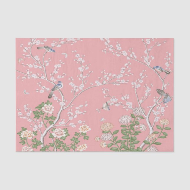 Papier Mousseline Découpage Chinoiserie rose (Recto)