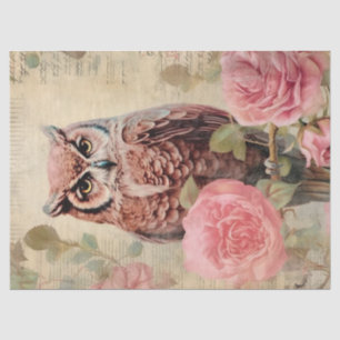 Papier Mousseline Découpage Chouette vintage et roses roses roses