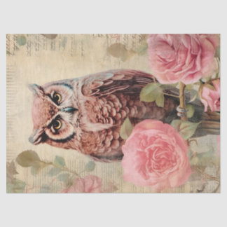 Papier Mousseline Découpage Chouette vintage et roses roses roses