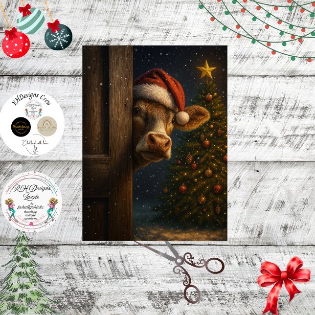 Papier Mousseline Decoupage Christmas Cow Wall Art  (Créateur téléchargé)