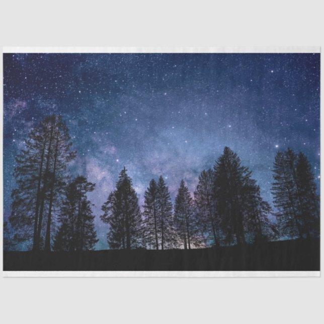 Papier Mousseline Découpage ciel de nuit de la forêt d'arbres (Recto)