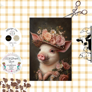 Papier Mousseline Découpage Cochon de charme Orné de fleurs roses