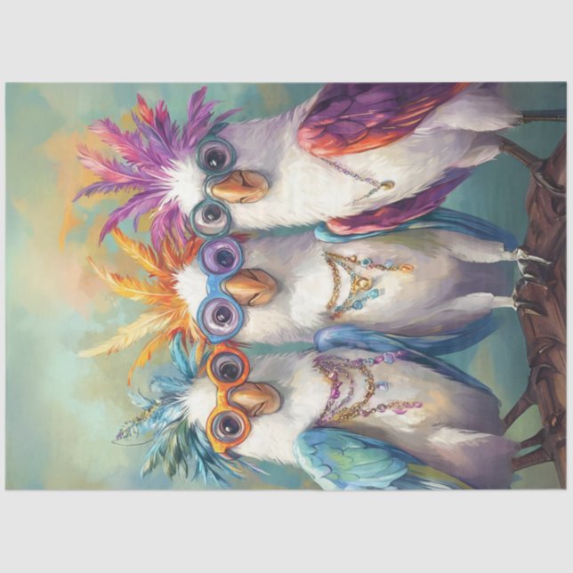 Papier Mousseline Découpage Cockatoos Whimsical Vibrant de couleur (Recto)