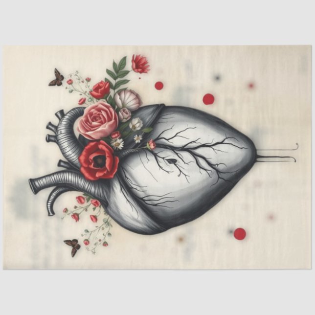 Papier Mousseline Découpage Coeur en floraison et ailes lutteuses (Recto)